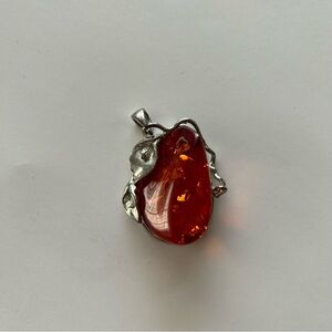 Baltic Amber Silver Tone Abstract Pendant